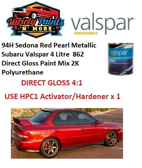 94H Sedona Red Pearl Metallic Subaru Valspar 4 Litre  862 Direct Gloss Paint Mix 2K Polyurethane