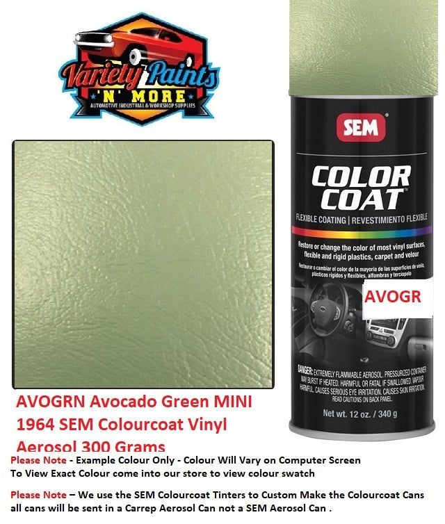 AVOGRN Avocado Green MINI 1964 SEM Colourcoat Vinyl Aerosol 300 Grams 2IS BOX 5A
