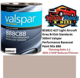 BS381C-627 Light Aircraft Grey British Standards 500ml Valspar Performance Basecoat Paint Mix 888