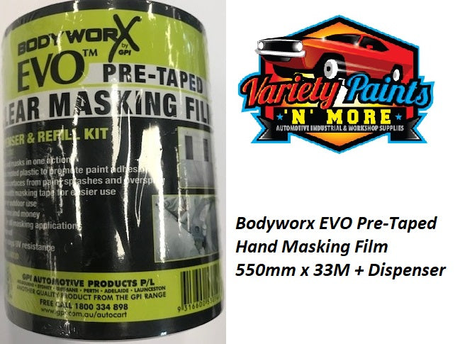 Bodyworx EVO Pre-Taped Hand Masking Film 550mm x 33M + Dispenser