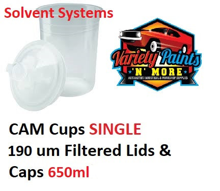 CAM Cup SINGLE 190um Filtered Lids & Caps 650ml Solvent Based Paints