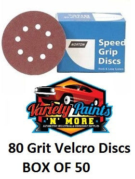 Norton 80 Grit 125mm Speed Grip Velcro Disc 8 Hole Box 50