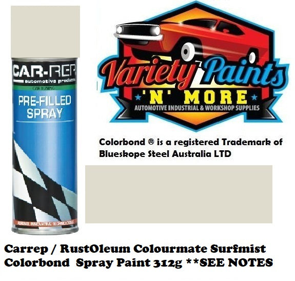 Car-Rep / RustOleum Colourmate Surfmist / OFF White Satin Colorbond  Spray Paint 312g **SEE NOTES