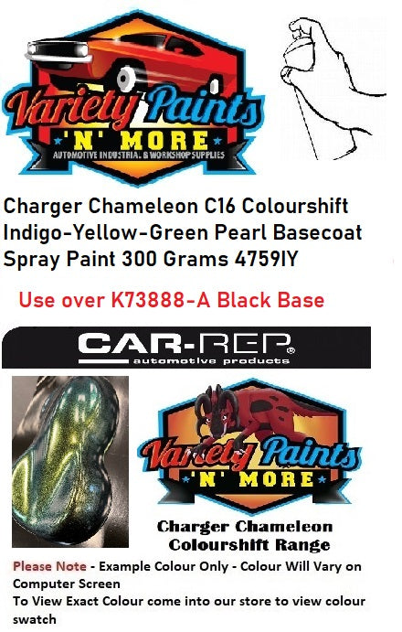 Charger Chameleon C16 Colourshift Indigo-Yellow-Green Pearl Basecoat Spray Paint 300 Grams 4759IY