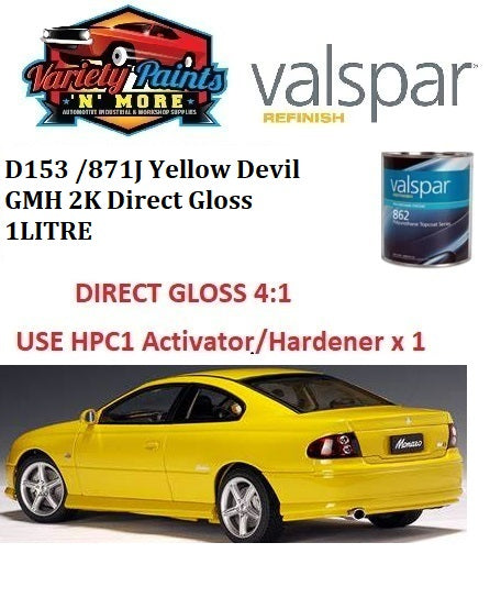 D153 /871J Yellow Devil GMH 2K Direct Gloss 1LITRE PART A 4:1