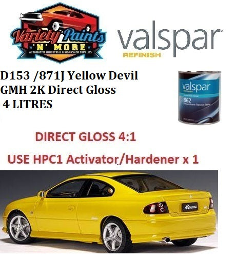 D153 /871J Yellow Devil GMH 2K Direct Gloss 4 LITRES PART A 4:1