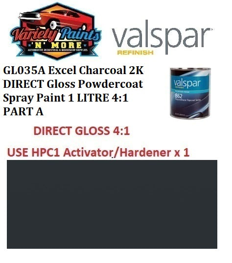 GL035A Excel Charcoal 2K DIRECT Gloss Powdercoat Spray Paint 1 LITRE 4:1 PART A