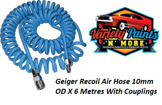 Geiger Recoil Air Hose 10mm OD X 6 Metres With Couplings