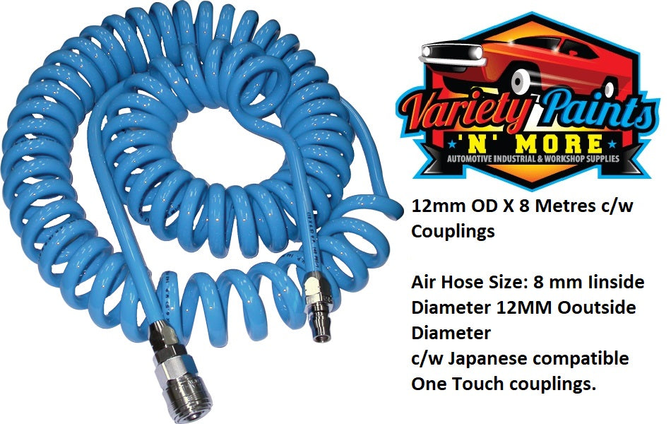Geiger Recoil Air Hose 12mm OD X 8 Metres c/w Couplings