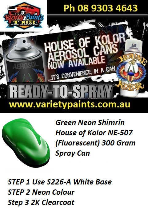 Green Neon Shimrin  House of Kolor NE507 (Fluorescent) 300 Gram Spray Can