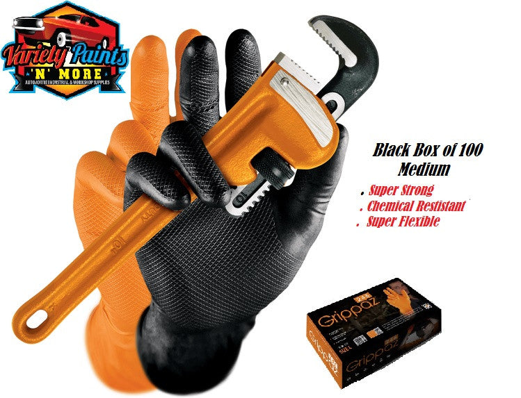Grippaz Large Black 6MIL Nitrile Gloves Super Strong & Super Stretch Nitrile Gloves Box of 50 GPAZ-L