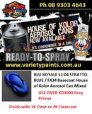 BLU ROYALE S204 STRATTO BLUE / FX34 Basecoat House of Kolor Aerosol 300G