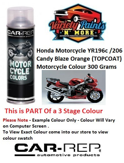 Honda Motorcycle YR196c /206 Candy Blaze Orange (TOPCOAT) Motorcycle Colour 300 Grams