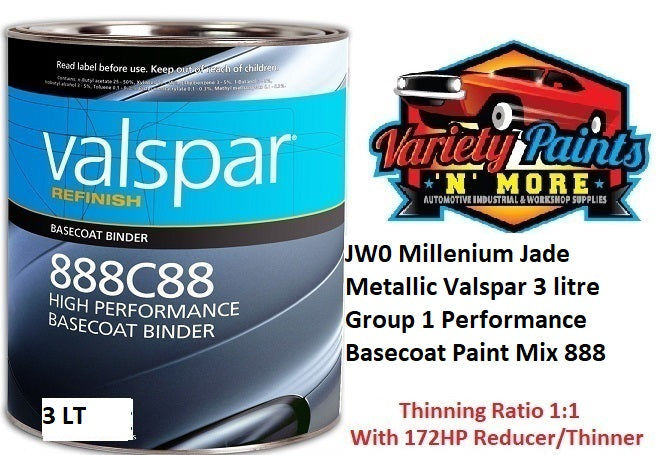 JW0 Millenium Jade Metallic Valspar 3 litre Performance Basecoat Paint Mix 888
