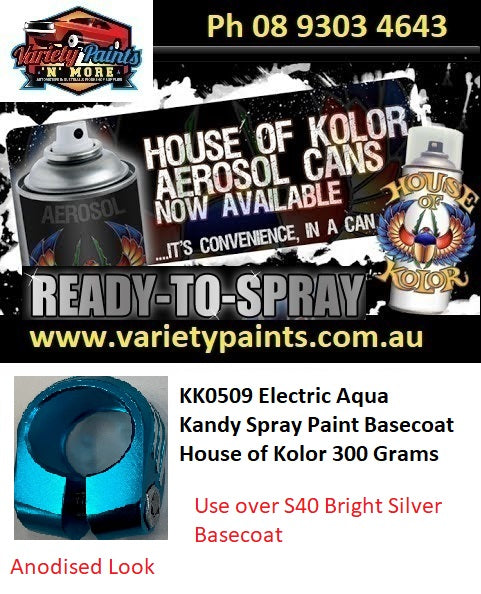 KK0509 House of Kolor Electric Aqua Kandy Spray Paint Basecoat  300 Grams