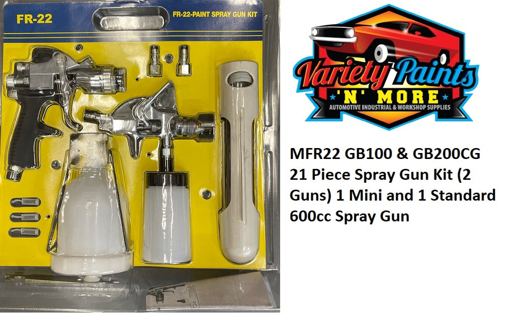 MFR22 GB100 & GB200CG 21 Piece Spray Gun Kit (2 Guns) 1 Mini and 1 Standard 600cc Spray Gun