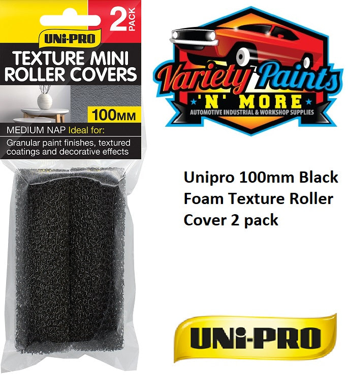 Unipro 100mm Black Foam Texture Roller Cover 2 Pack