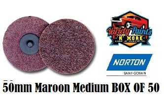 Norton Beartex Medium MAROON 50mm Quick Change Disc Medium BOX OF 25 Roloc Style