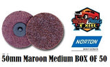 Norton Roloc MAROON 50mm Beartex Quick Change Disc Medium BOX OF 50 