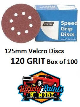 Norton 120 Grit 125mm Speed Grip Velcro Disc 8 Hole  Box 100
