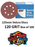 Norton 120 Grit 125mm Speed Grip Velcro Disc 8 Hole  Box 100 