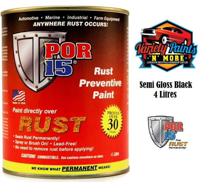 POR15 3.78 Litre Rust Preventative Paint Semi Gloss Black 45401