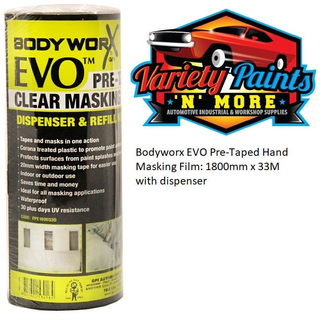 Bodyworx EVO Pre-Taped Hand Masking Film: 1800mm x 33M with dispenser