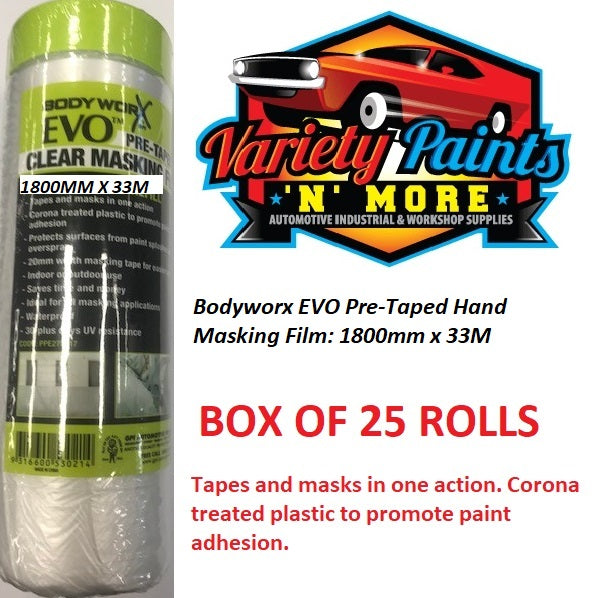 Bodyworx EVO Pre-Taped Hand Masking Film: 1800mm x 33M X 25 UNITS