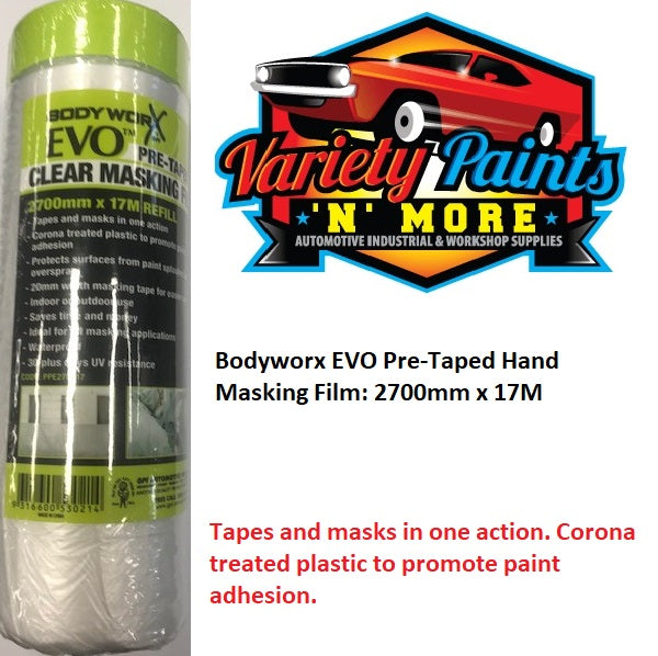 Bodyworx EVO Pre-Taped Hand Masking Film: 2700mm x 17M