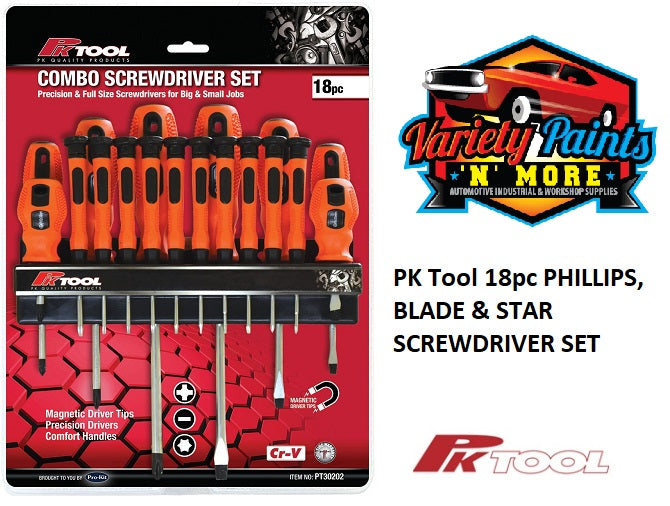 PKTool 18pc PHILLIPS, BLADE & STAR SCREWDRIVER SET