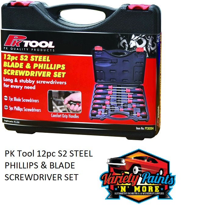 PKTool 12pc S2 STEEL PHILLIPS & BLADE SCREWDRIVER SET