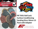 PK TOOL Roll Lock Surface Conditioning Sanding Discs 50mm 15 Pack with Adapter 