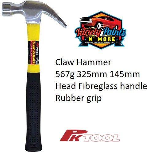Claw Hammer PK Tool 567g 325mm 145mm  Head Fibreglass handle Rubber grip 