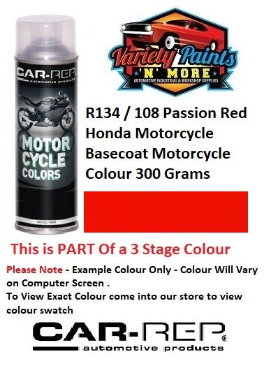 R134 / 108 Passion Red Honda Motorcycle Basecoat Motorcycle Colour 300 Grams