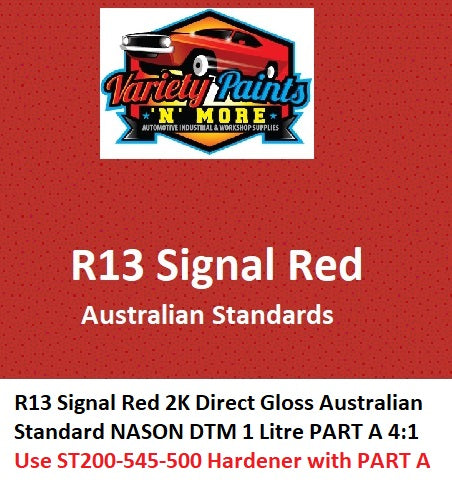 R13 Signal Red 2K Direct Gloss Australian Standard NASON DTM 1 Litre