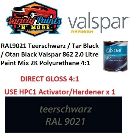 RAL9021 Teersharz / Tar Black Valspar 862 2.0 Litre Paint Mix 2K Polyurethane 4:1
