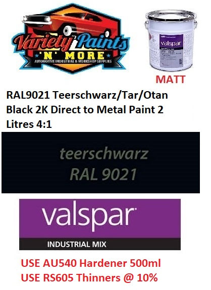 RAL9021 Teerschwarz / Tar Black MATT Finish Valspar 2 Litres TB543 PU Topcoat DTM Paint Mix