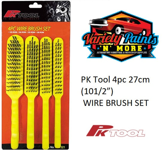 PKTool 4pc 27cm (101/2”) STEEL, NYLON & BRASS WIRE BRUSH SET