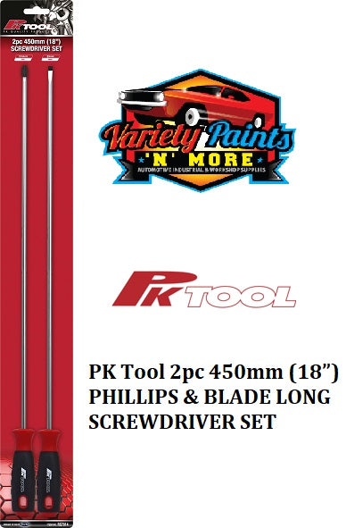 PKTool 2pc 450mm (18”) PHILLIPS & BLADE LONG SCREWDRIVER SET