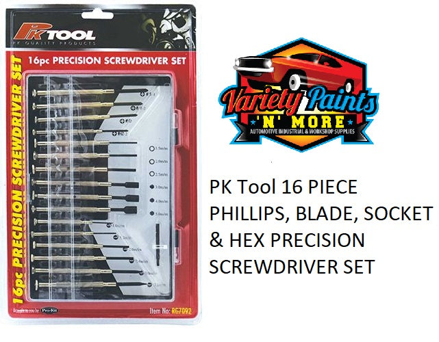 PKTool 16 Piece PHILLIPS, BLADE, SOCKET & HEX PRECISION SCREWDRIVER SET