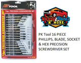 PK Tool 16 Piece PHILLIPS, BLADE, SOCKET & HEX PRECISION SCREWDRIVER SET 