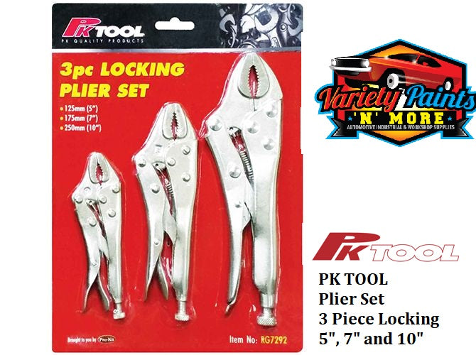 PKTool Plier Set 3 Piece Locking 5", 7" and 10"