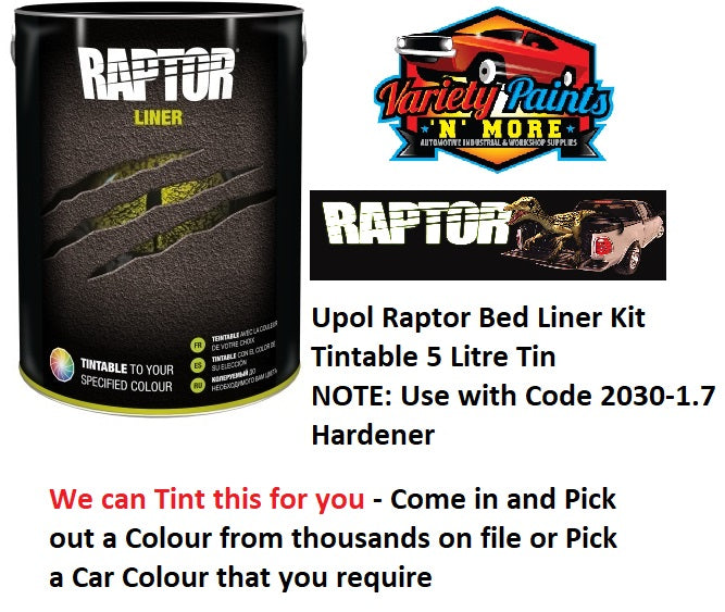 Upol Raptor Bed Liner Kit Tint TO Woodland Grey Colorbond 5 Litre Tin NEW LINE
