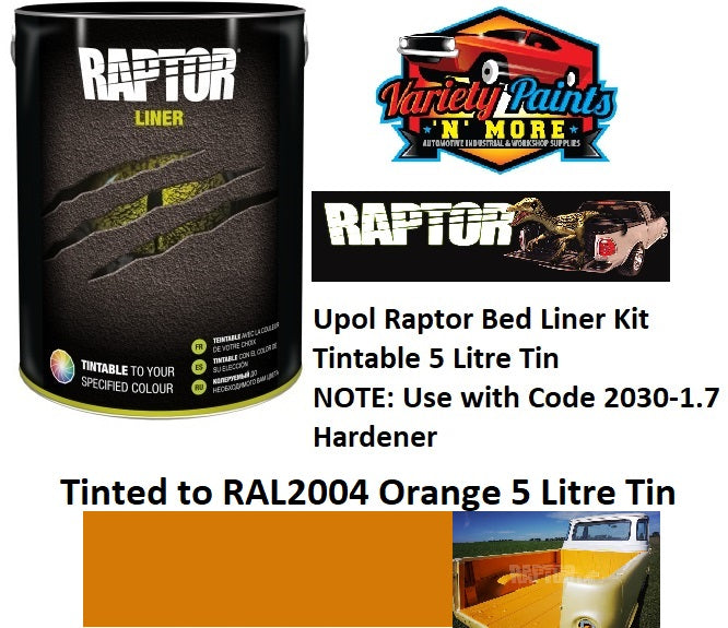 Upol Raptor Bed Liner Kit Tinted to RAL2004 Orange 5 Litre Tin