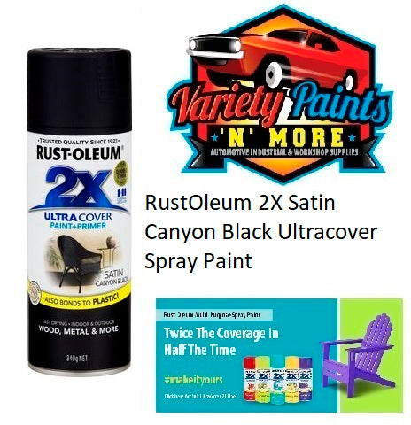 RustOleum 2X Satin Canyon Black Ultracover Spray Paint 340 Grams