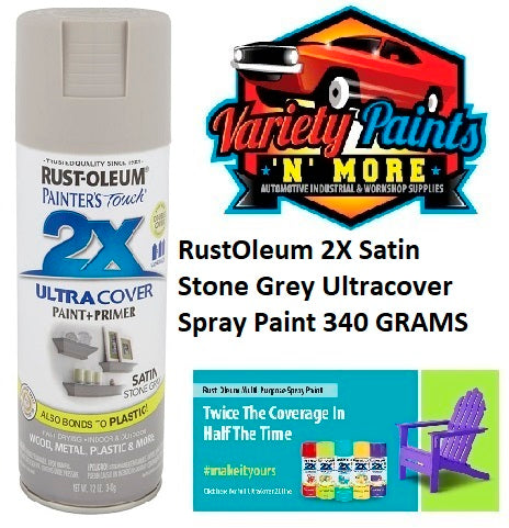 RustOleum 2X Satin Stone Grey Ultracover Spray Paint 340 GRAMS