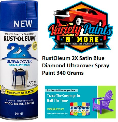 RustOleum 2X Satin Blue Diamond Ultracover Spray Paint 340 Grams NEW COLOUR