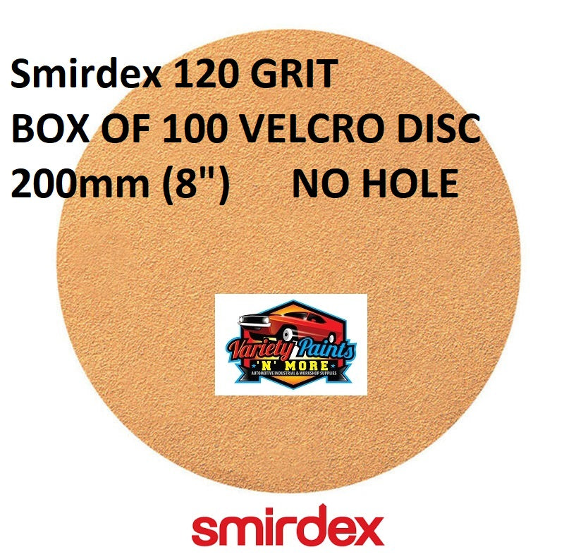 Smirdex 120 GRIT BOX OF 100 VELCRO DISC 200mm (8")  NO HOLE