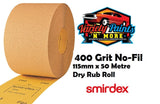 Smirdex Dry Rub Roll 115mm x 400 Grit x 50 Metres Sandpaper NOFIL SDRR400