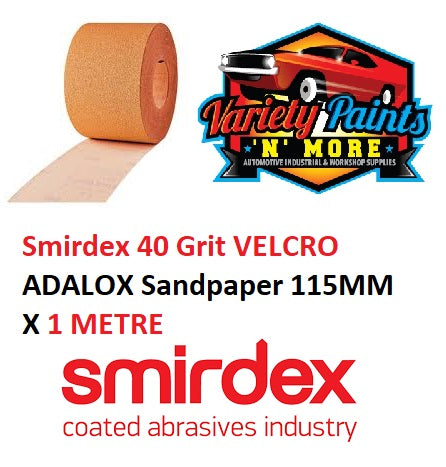 Smirdex 40 Grit VELCRO NO-FIL Sandpaper 1 METRE Length 115mm